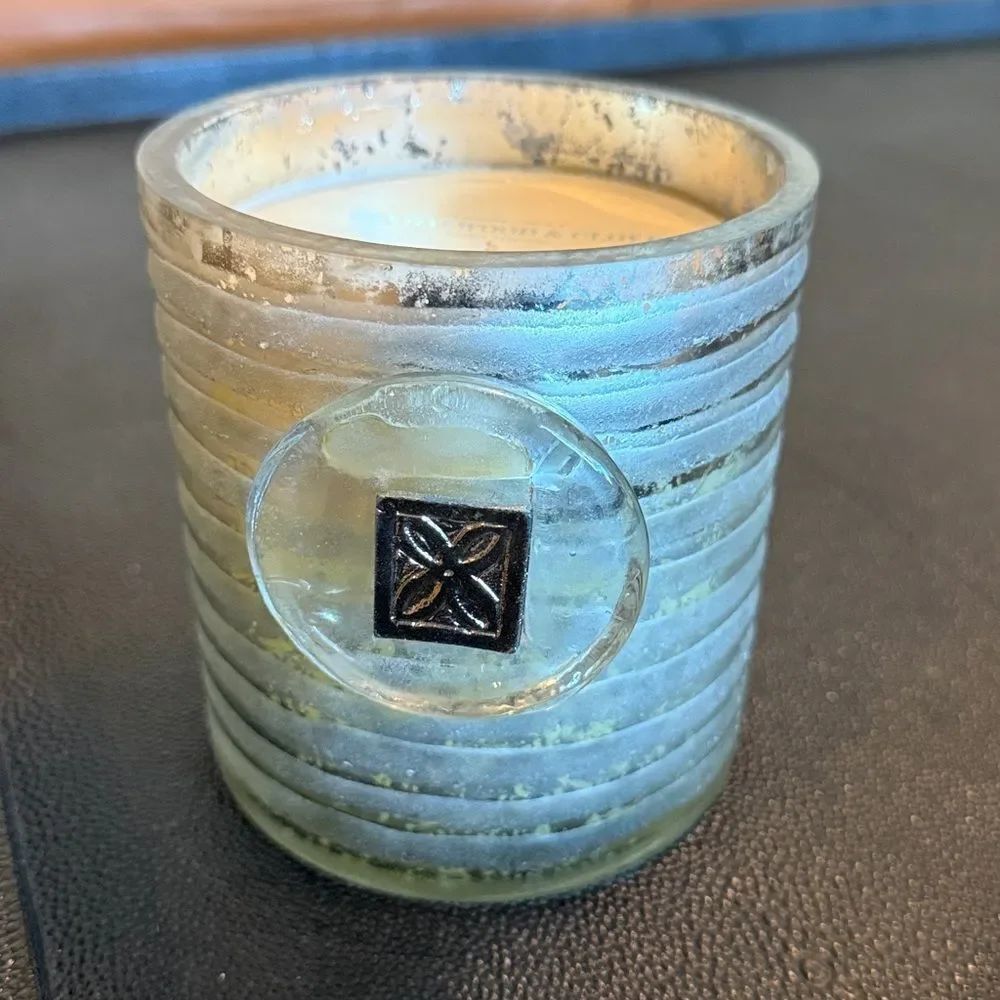 Pottery Barn Silver Textured Candle Sandalwood & Clove scented candle 24oz